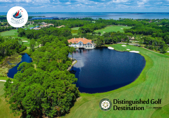 Aerial view of waterfront clubhouse